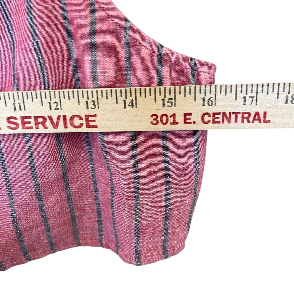 American Eagle Crop Top Sz Medium Washed Red Black Stripe Cotton Linen Smocked - Picture 5 of 9